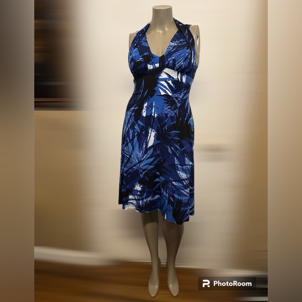 Connected apparel women blue floral dress, satin dress